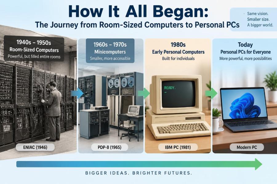 🖥️ How It All Began: The Journey from Room-Sized Computers to Personal PCs