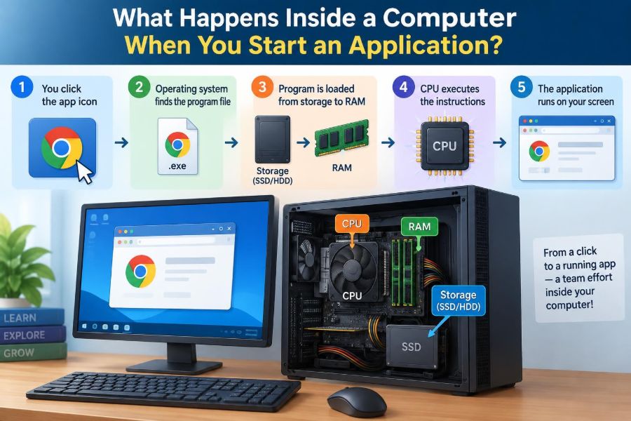 🖥️ What Happens Inside a Computer When You Start an Application?