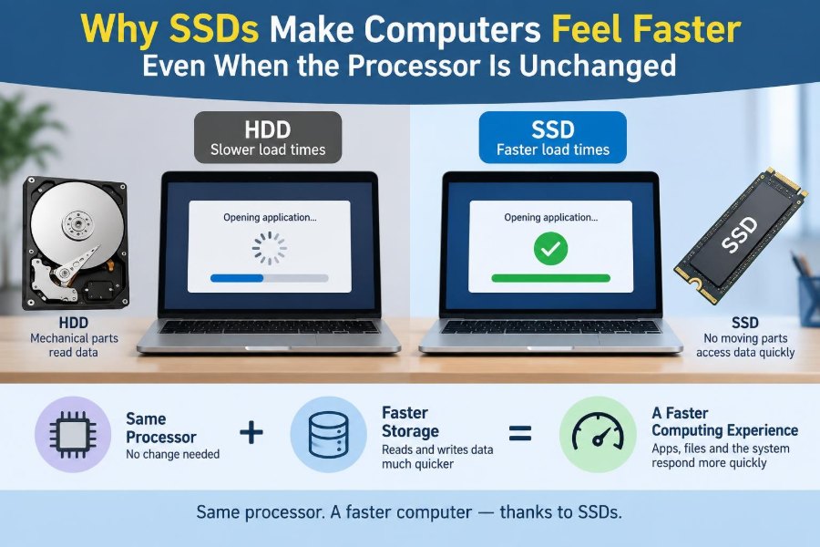 💻 Why SSDs Make Computers Feel Faster Even When the Processor Is Unchanged