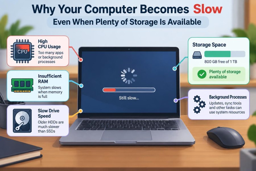 💾 Why Your Computer Becomes Slow Even When Plenty of Storage Is Available