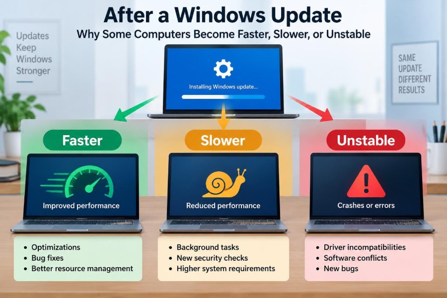 🖥️ After a Windows Update: Why Some Computers Become Faster, Slower, or Unstable