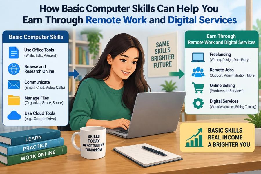 🖥️ How Basic Computer Skills Can Help You Earn Through Remote Work and Digital Services