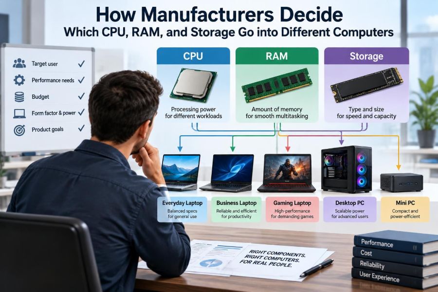 🖥️ How Manufacturers Decide Which CPU, RAM, and Storage Go into Different Computers