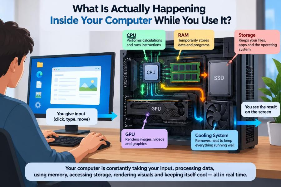 🖥️ What Is Actually Happening Inside Your Computer While You Use It?