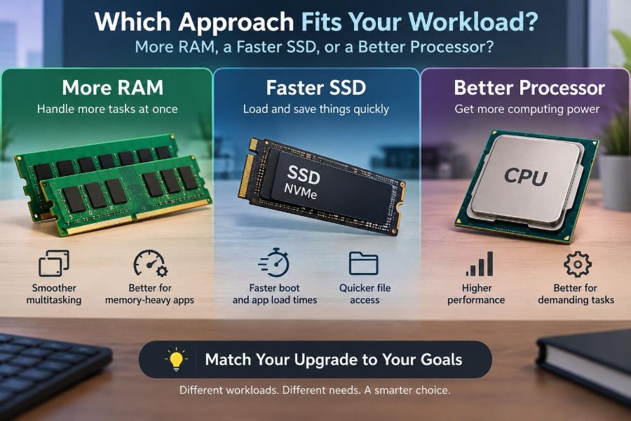 🖥️ Which Approach Fits Your Workload: More RAM, a Faster SSD, or a Better Processor?