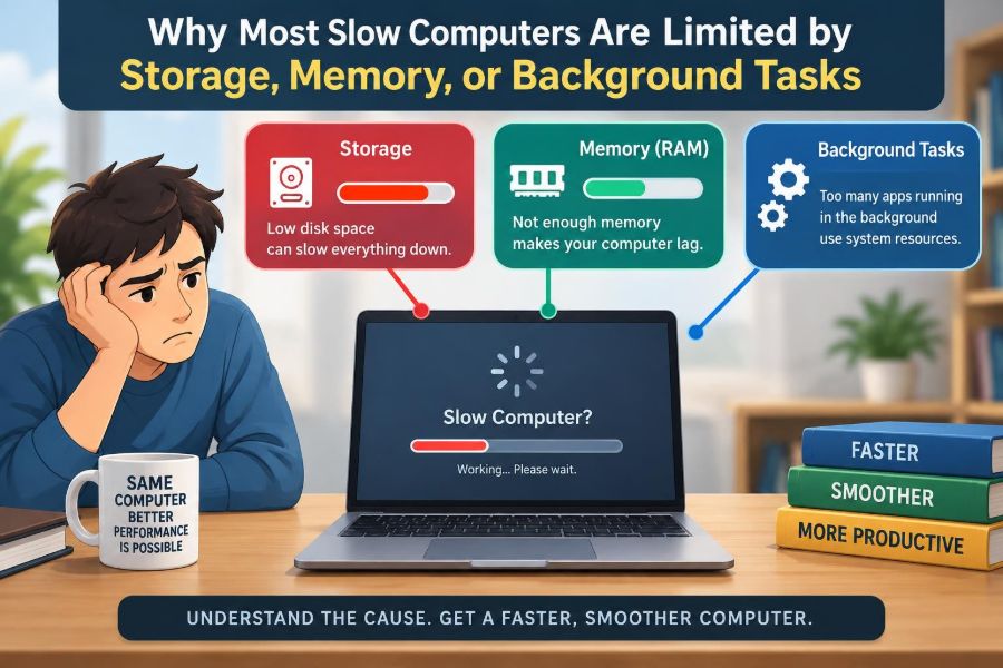 🖥️ Why Most Slow Computers Are Limited by Storage, Memory, or Background Tasks